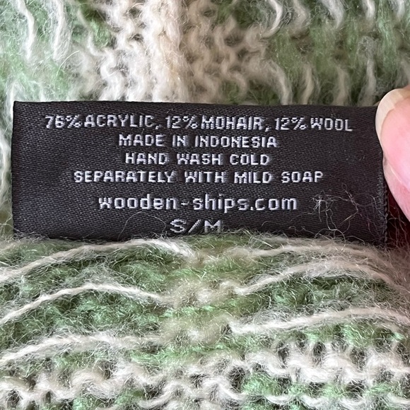 Wooden Ships Mohair Wool Blend Windowpane Knit Cardigan Sweater Open Front S/M - Picture 9 of 12